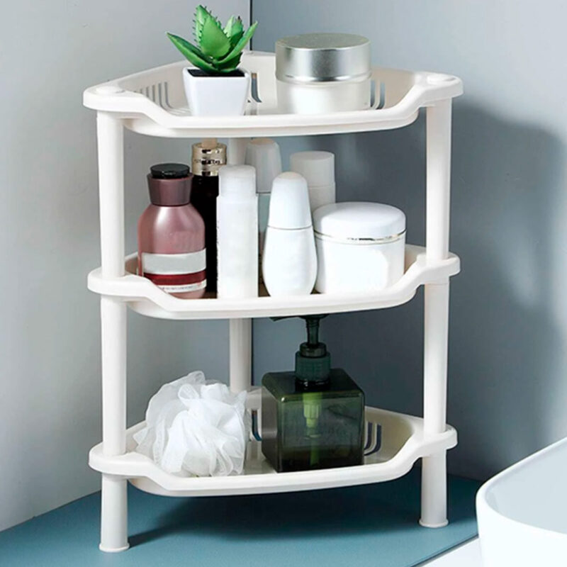 3 Layer Small Bathroom Rack (White) 2 3-Tier Multi-Purpose Small Corner Stand