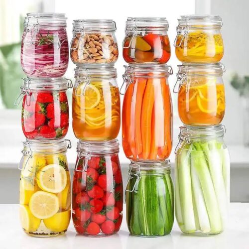 Airtight Glass Jars With Metal Clip (Rounded Bottom)