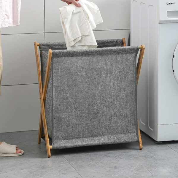 Foldable Bamboo Laundry Basket - Grey