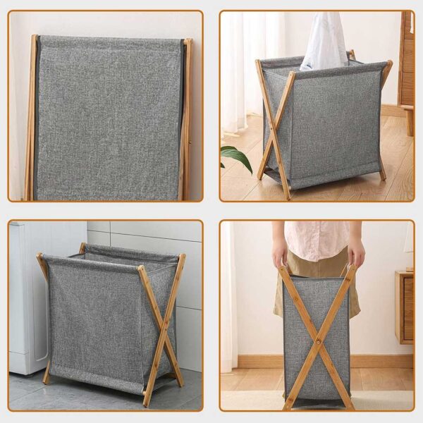 Foldable Bamboo Laundry Basket - Grey