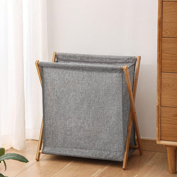 Foldable Bamboo Laundry Basket - Grey