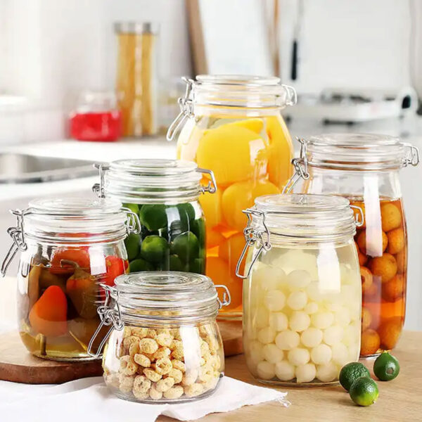 glass jars with metal clip tops