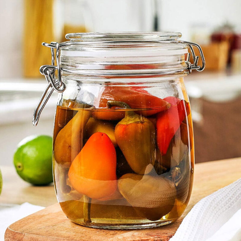 Airtight Glass Jars With Metal Clip (Rounded Bottom)