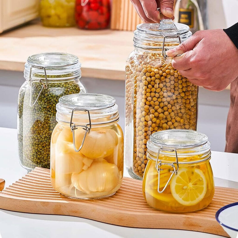 500 to 2000ml Glass Jar with Airtight Metal Clip