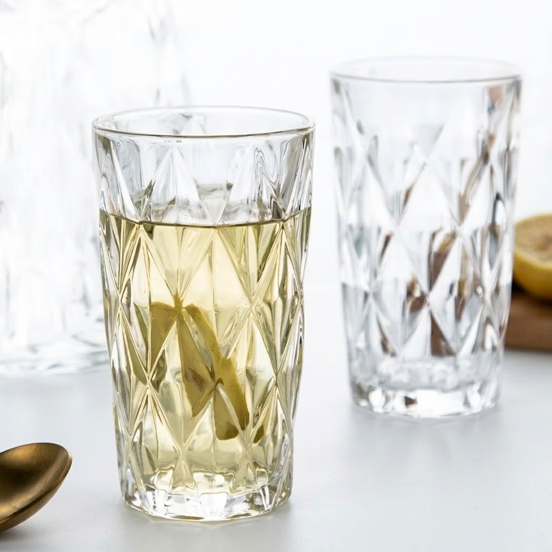 260ml 6pc Juice Water Glass Set With Diamond Cut Design