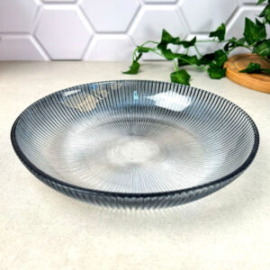 23cm Glass Deep Plate with Ribbed Pattern