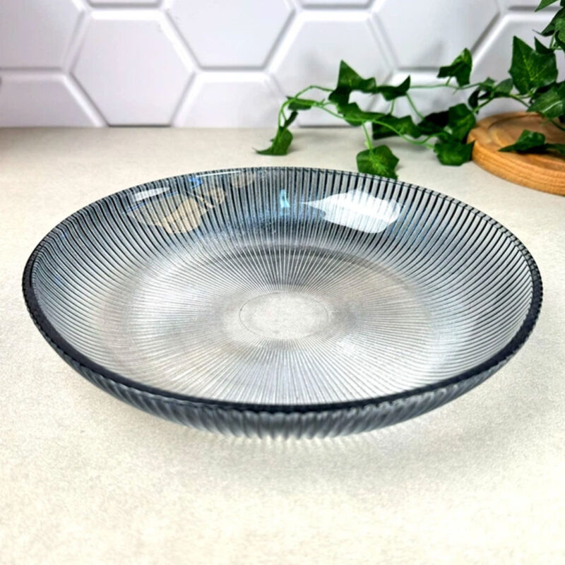 23cm Glass Deep Plate with Ribbed Pattern
