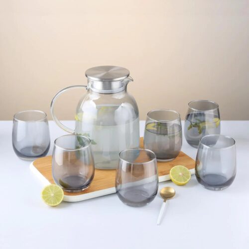 7pc 1800ml Jug Set Borosilicate Smoky Grey