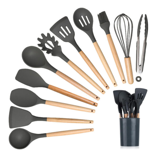 12pc Silicone Kitchen Utensil Set With Wooden Handles