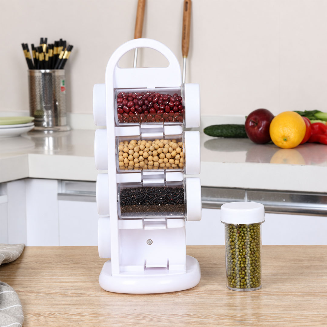Revolving Spice Rack with 8 Jars and 360° Rotation