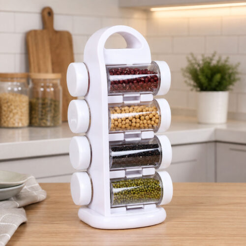 Revolving Spice Rack with 8 Jars and 360° Rotation