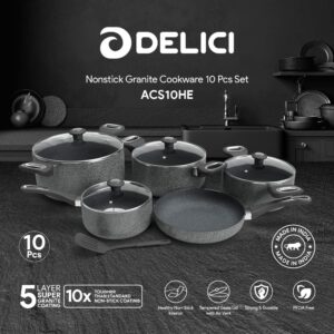 10pc Nonstick Granite Cookware Set - DELICI ACS10HE