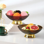 Brown & Gold Fruit Bowl with Drain Base