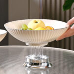 White & Silver Fruit Bowl with Drain Base
