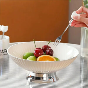 White & Silver Fruit Bowl with Drain Base