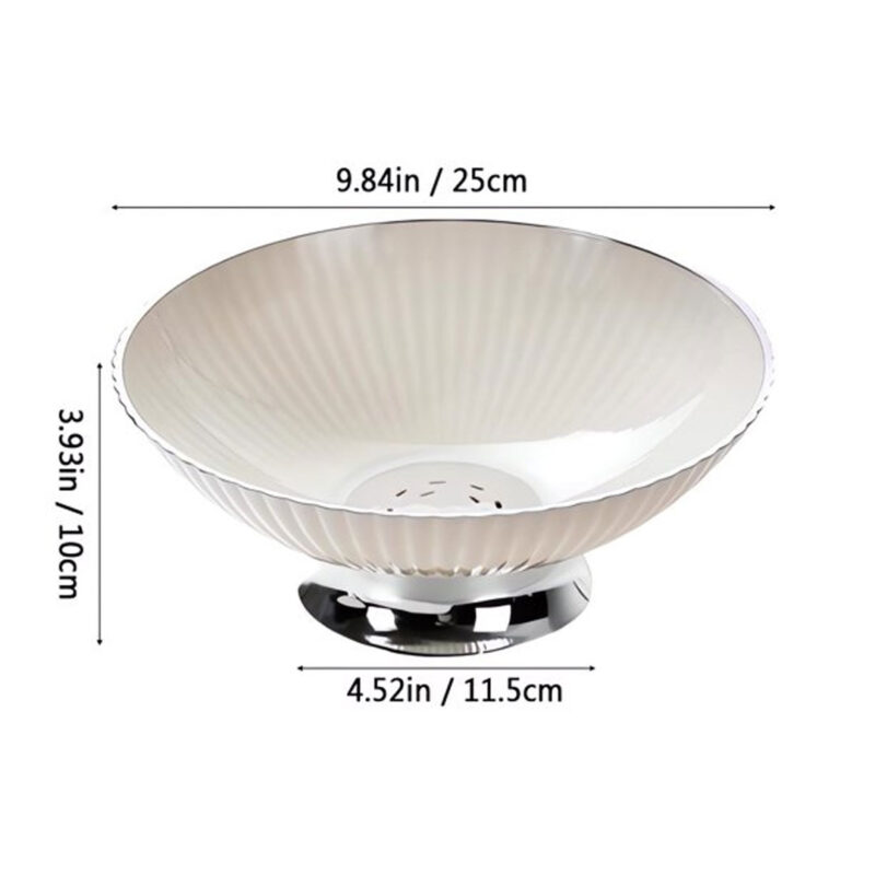 White & Silver Fruit Bowl with Drain Base