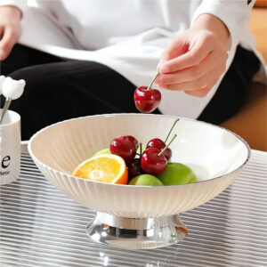 White & Silver Fruit Bowl with Drain Base