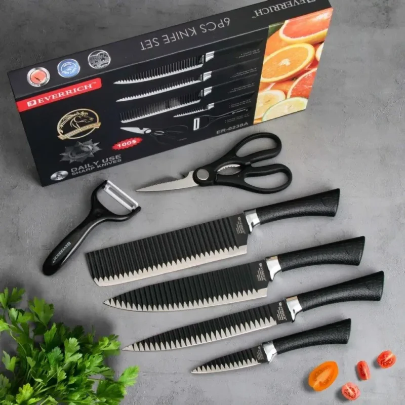 6pc Serrated Knife Set with Peeler and Scissors