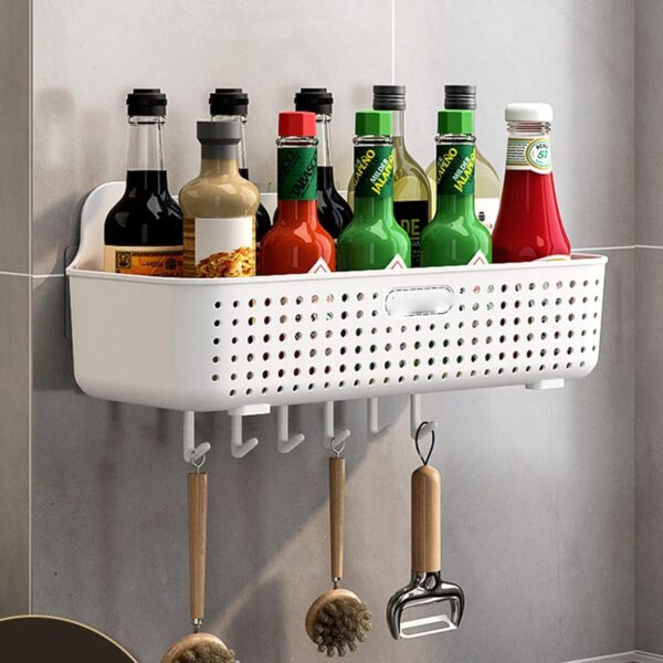 Wall-Mounted Kitchen Storage Rack with Hooks