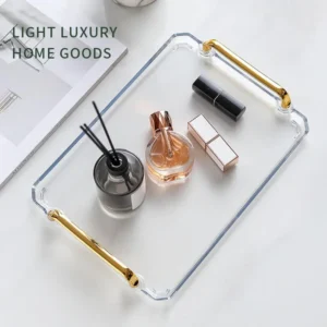 acrylic serving tray with golden handles
