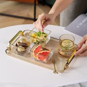acrylic serving tray with golden handles