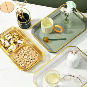 Clear Rectangular Trays with Golden Rim