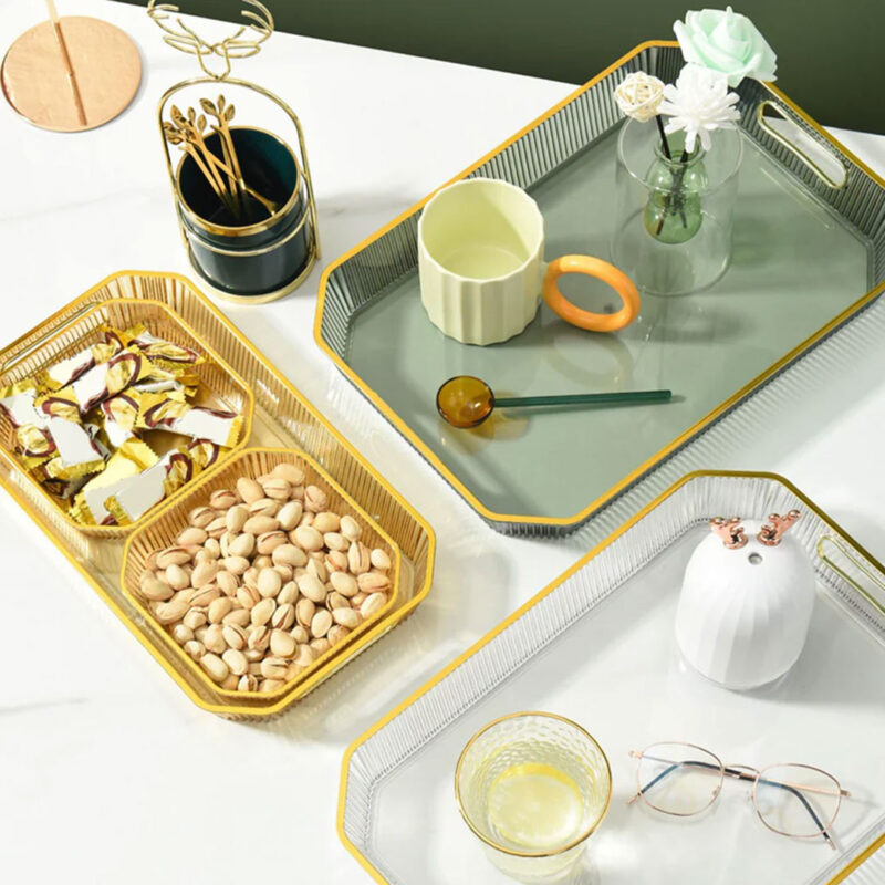 Clear Rectangular Trays with Golden Rim