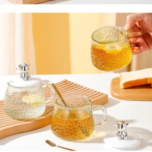 Glass Mug with Bear Lid + Spoon