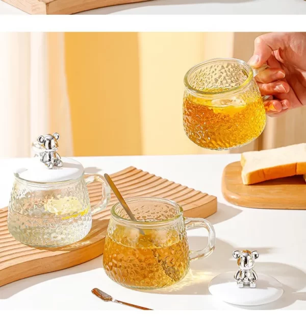 Glass Mug with Bear Lid + Spoon