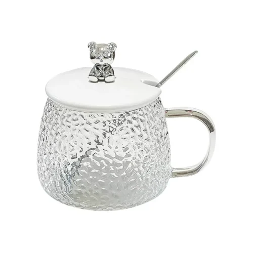 Glass Mug with Bear Lid + Spoon