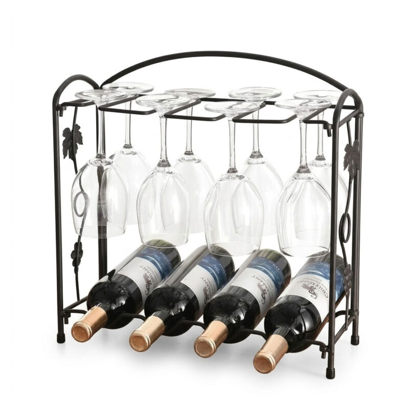 Steel Wine Rack With Glass Holder