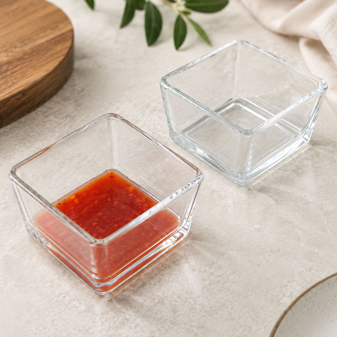 2pc Clear Square Sauce Bowl Set