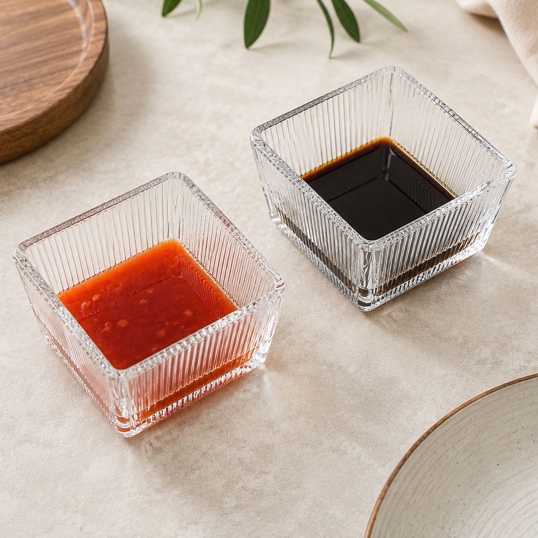 2pc Splined Square Sauce Bowl Set