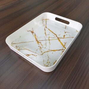 32x25cm White Melamine Serving Tray With Gold Splatter Design