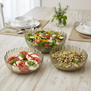 3pc Scalloped Edge Glass Bowl Set