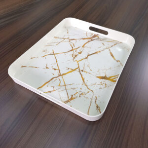 43x35cm White Melamine Serving Tray With Gold Splatter Design