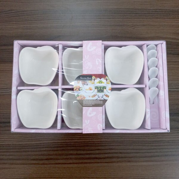 6pc Porcelain Bowl Set with Spoons - 9cm Apple Shaped - Image 2