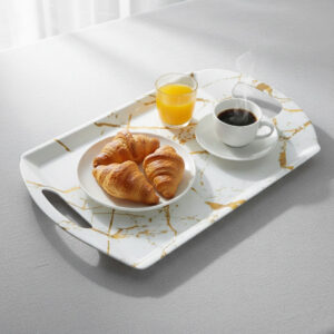 Rectangular Melamine Serving Tray – Gold Marble Design