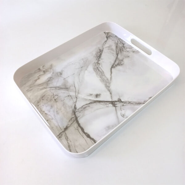 white and grey melamine tray