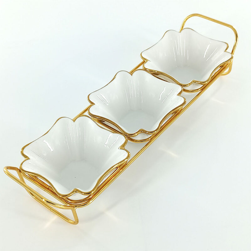 3-compartment-ceramic-bowl-set-with-gold-stand-1 3pc Ceramic Bowl Set With Holder