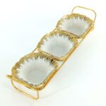 3pc Ceramic Bowl Set with Gold Holder
