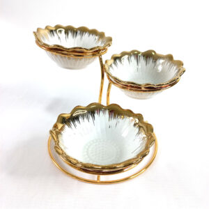 3 tiered ceramic bowl set with golden rim