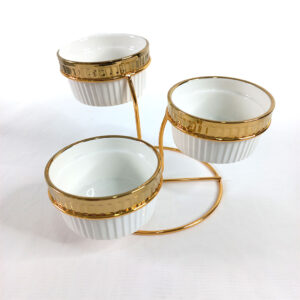 3 tiered ceramic bowl set with golden rim