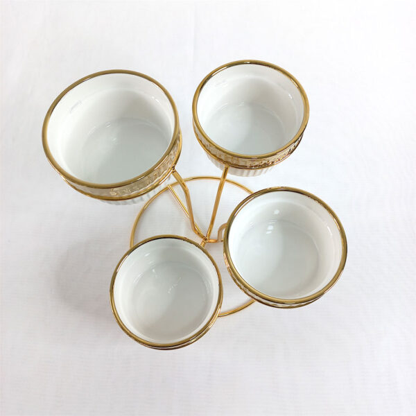 4-Tier Ceramic Bowl Set with Golden Rim