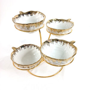 4 Tier Ceramic Bowl Set with Golden Rim