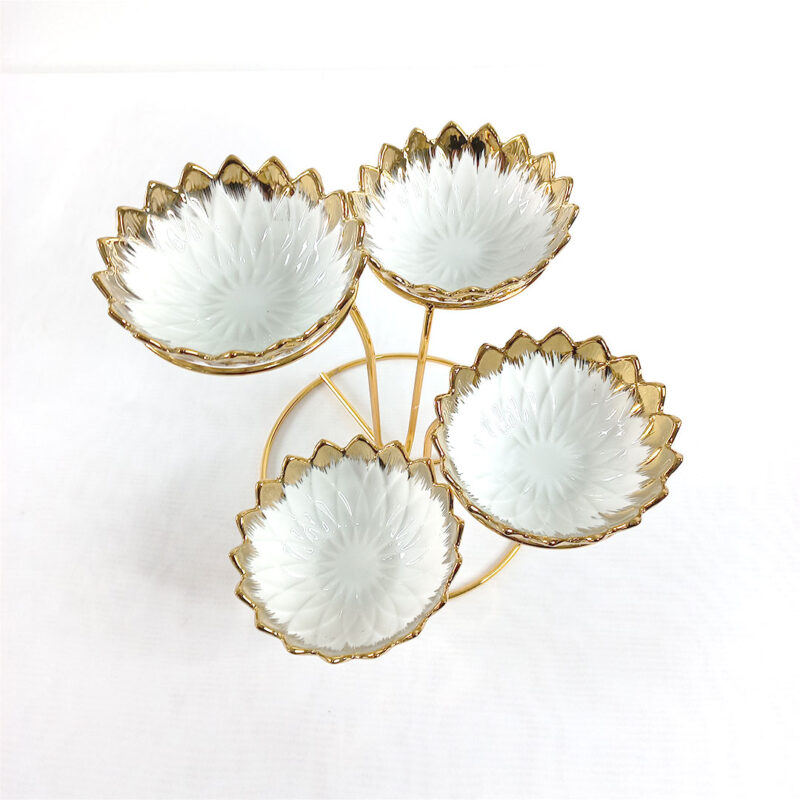 4 Tier Ceramic Bowl Set with Golden Rim