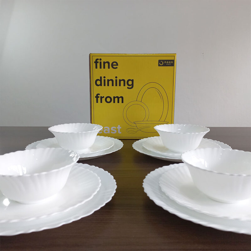 12-Piece White Opal Glass Dinner Set