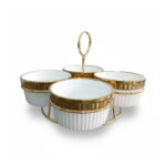 4 Compartment Porcelain Bowl Set with Gold Stand