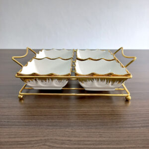 4-Compartment-Square-Porcelain-Bowl-Set-2 4 Compartment Porcelain Bowl Set with Golden Rim + Holder