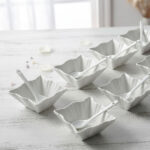 6pc Porcelain Bowl Set with Spoons Pointy Corners - 9cm